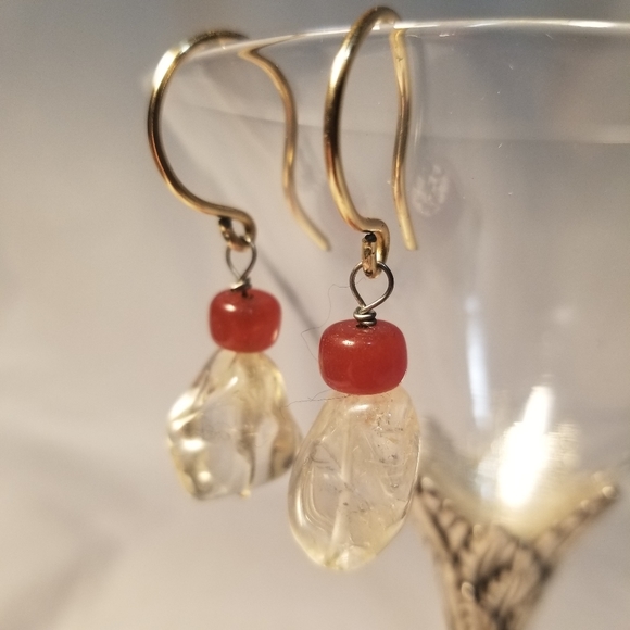 Handmade Copper Citrine Jade Crystal Earrings - Picture 1 of 9
